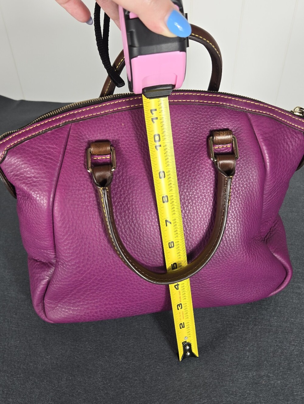Dooney & Bourke Samba Magenta Pebble Leather Satchel with Brown Trim - Picture 15 of 15